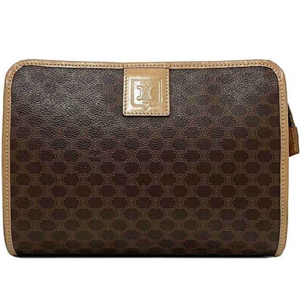 Celine Clutch Bag Brown Beige Macadam Shoulder Clutch Zipper Case All over